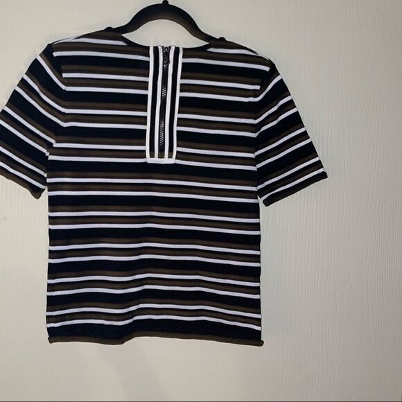 CARMEN MARC VALVO Striped Zipper Pullover black/white sz Med - Picture 4 of 6